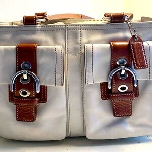 Coach White and Brown Leather Handbag
